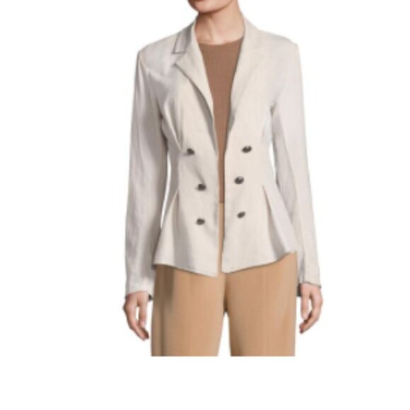 Free People Women's White Cinched Waist Linen Blazer - Picture 1 of 5